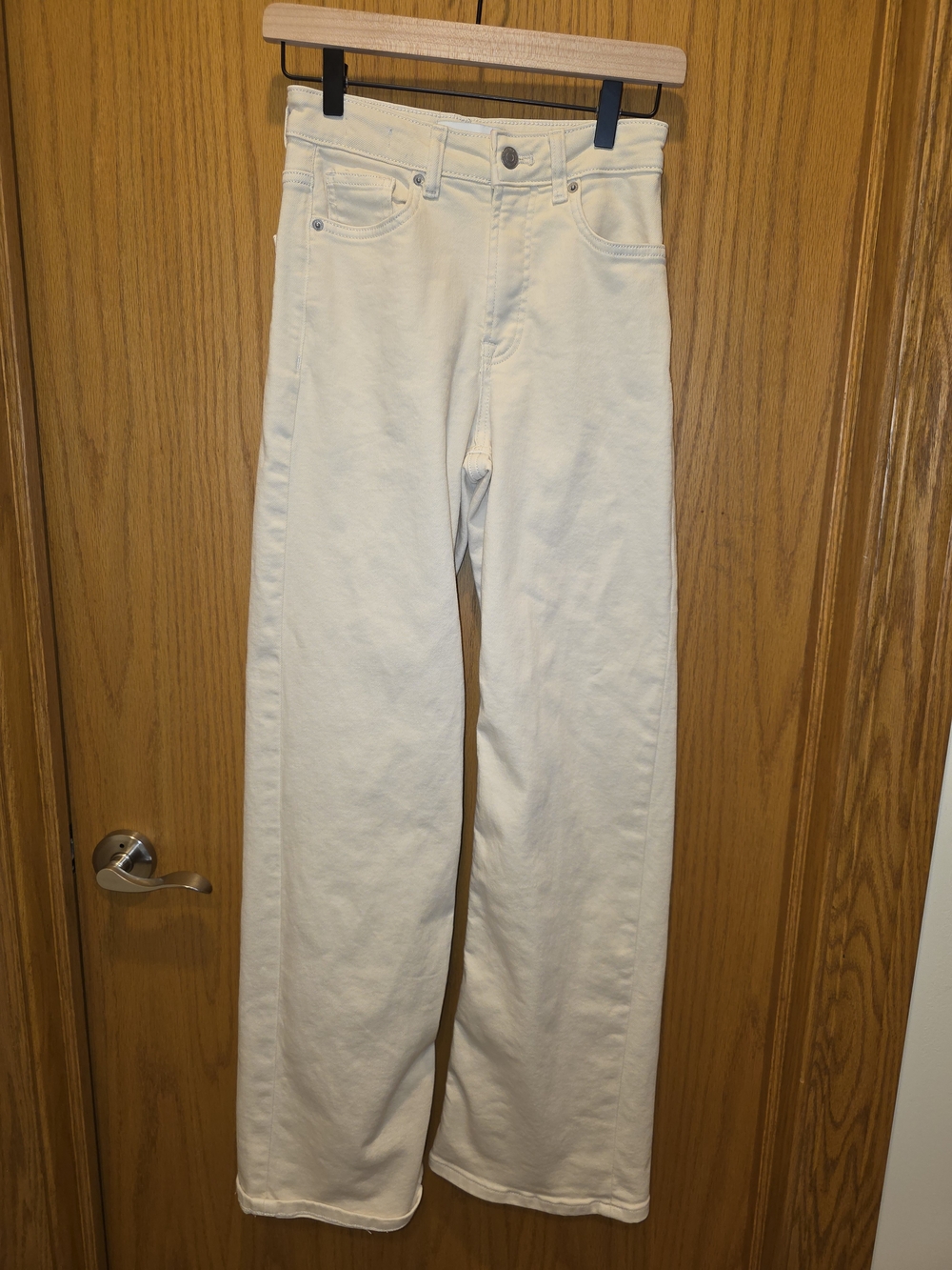 Fabletics Cream High-Rise Wide Leg Jeans